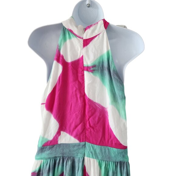 Busayo Collective Halter Neck Tie-Dye Maxi Dress Size 8 Sleeveless Pink & Green - Picture 6 of 8